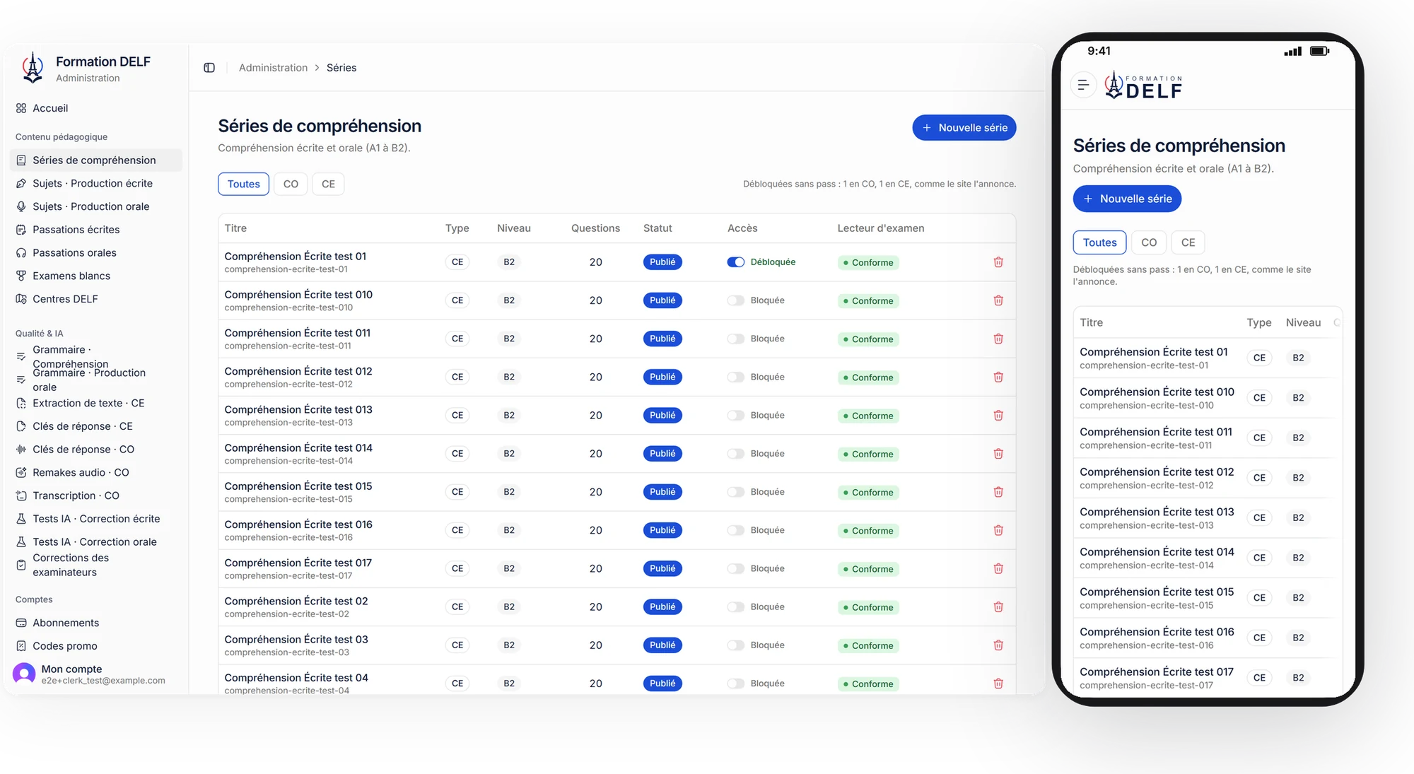 Content administration on desktop and phone