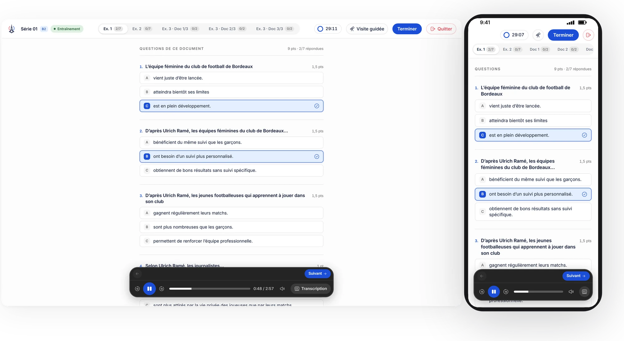The listening paper mid-exam on desktop and phone