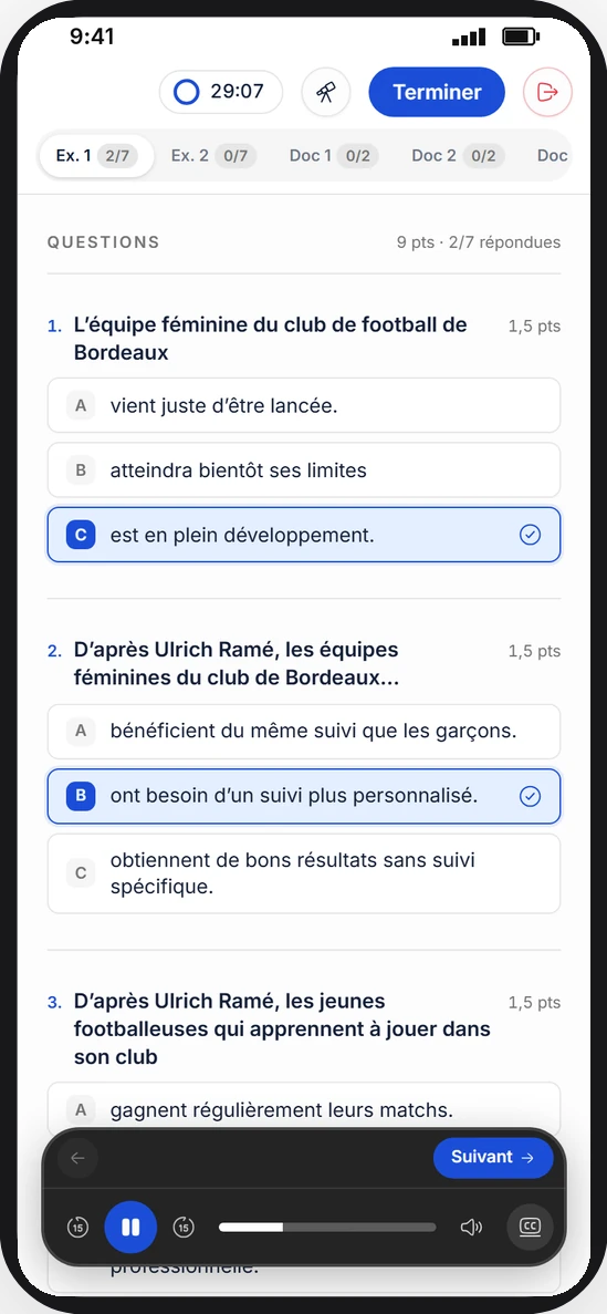 Compréhension orale, mid-exam on a phone