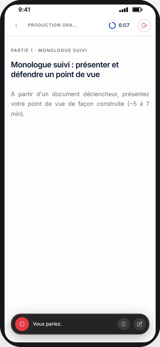 Production orale, mid-exam on a phone