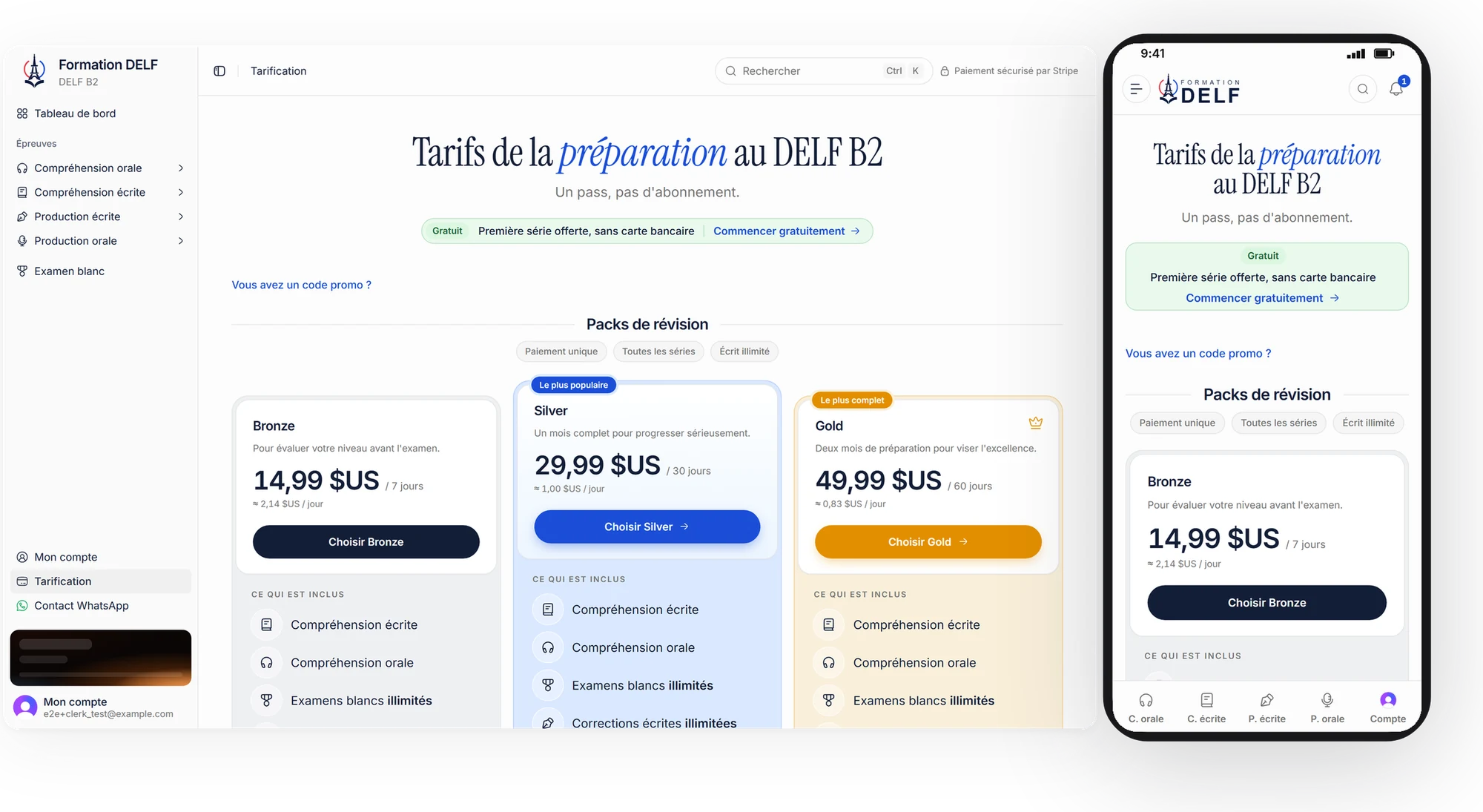 The pricing page on desktop and phone