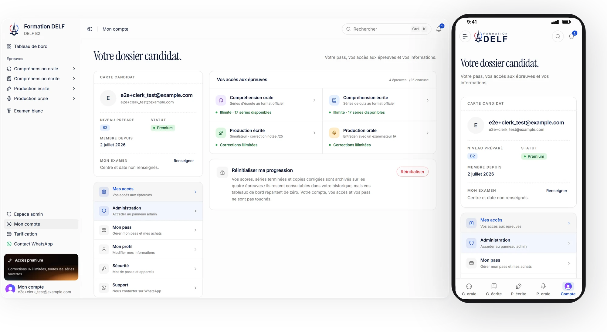 The candidate's pass and access on desktop and phone